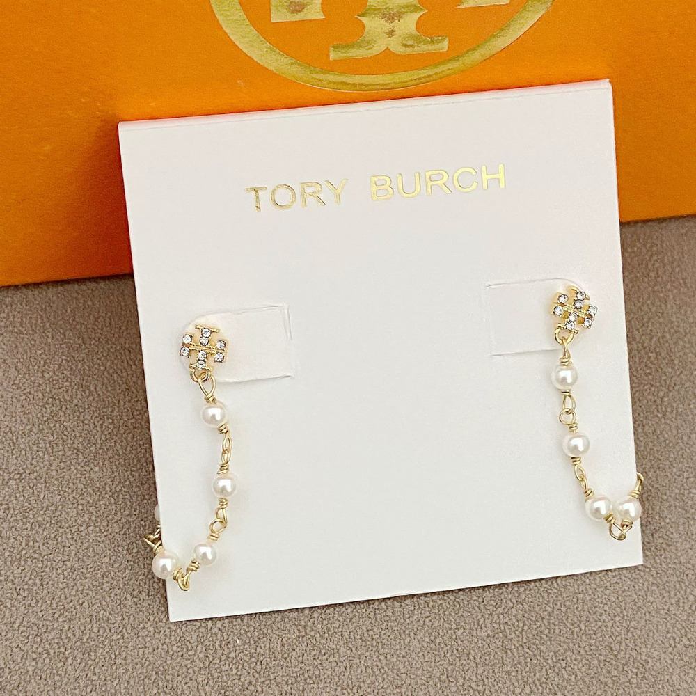 Tory Burch Long Pearl Tassel Earrings with Alphabet Charm